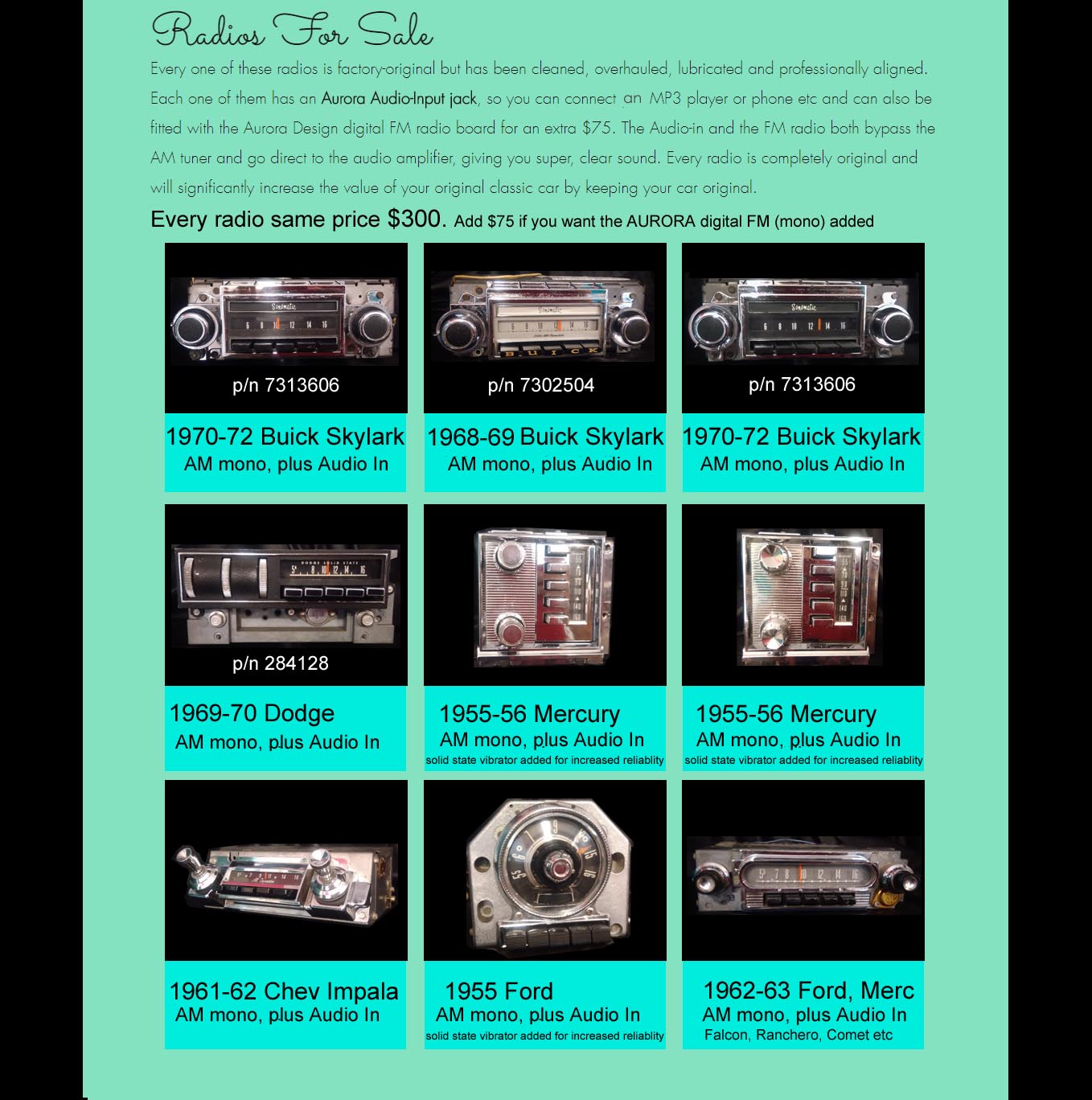 AM/FM Stereo Conversions, car radio repair, MP3 for old car radios